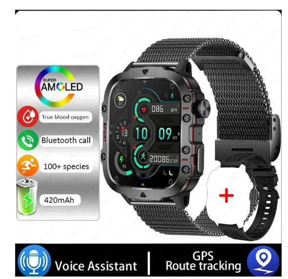 QX11 smartwatch with zinc alloy case on black silicone strap showing touch screen display