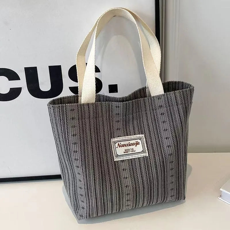 Japanese style corduroy handbag in ivory white, grey or dark brown with large capacity