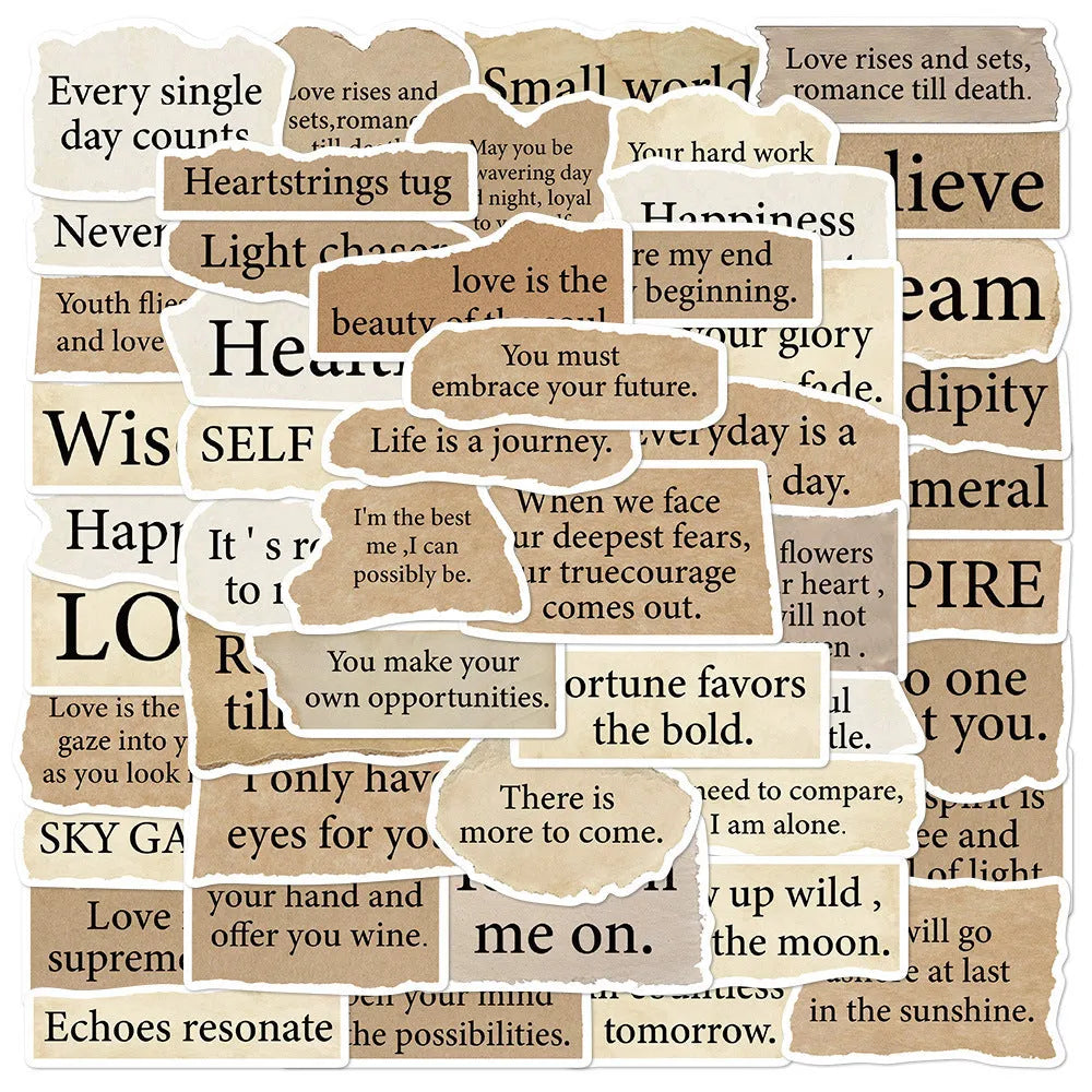 Torn English text decorative stickers for laptops in waterproof PVC material