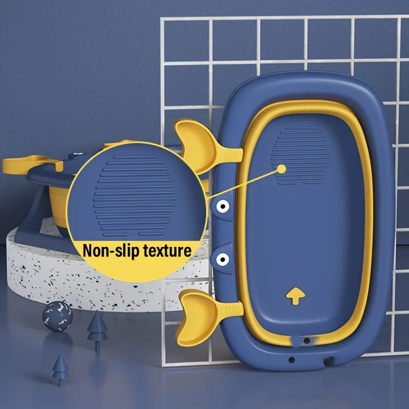 Blue portable foldable pet bathing tub for small cats and dogs.