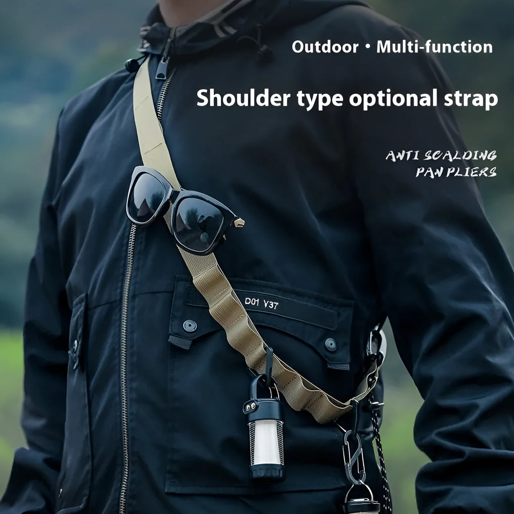 130cm outdoor multifunctional hanging rope clothesline storage belt in black and khaki colours for camping and travel