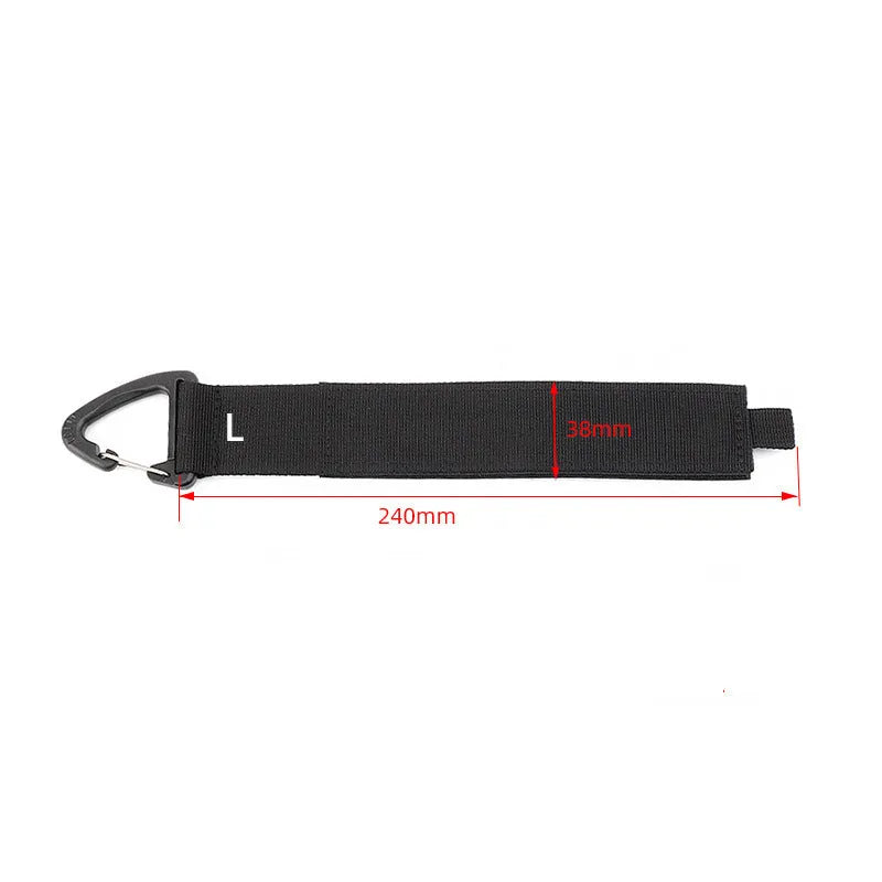 Black gravity strap climbing storage organiser with carabiner hook in three size variations