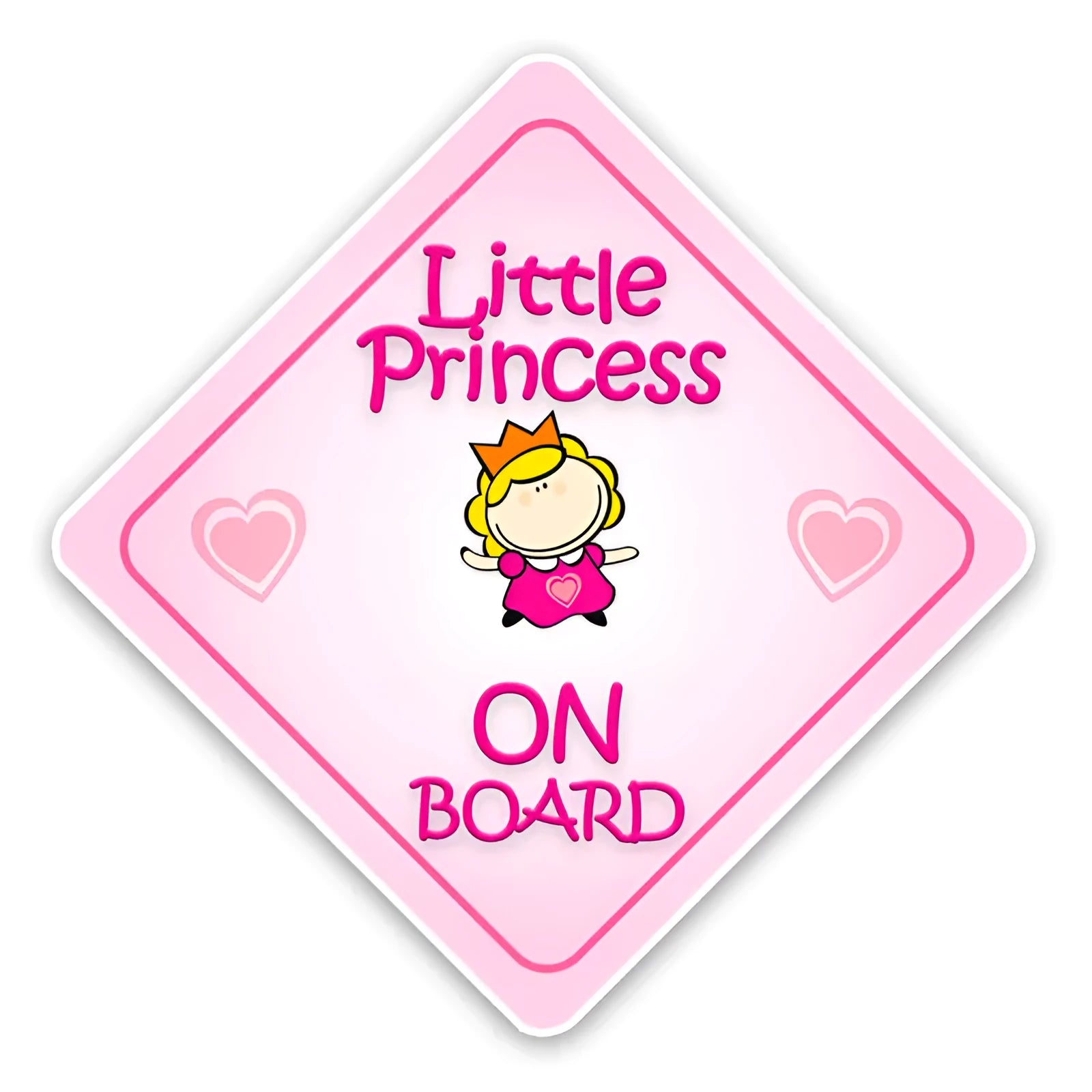 Baby On Board reflective car sticker showing baby character designs with feeding bottle, measuring specific centimetre dimensions