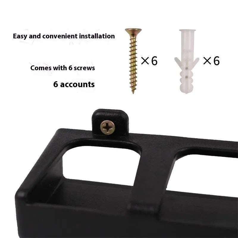 Black ABS plastic wall-mounted fishing rod holder in upright and horizontal frame styles
