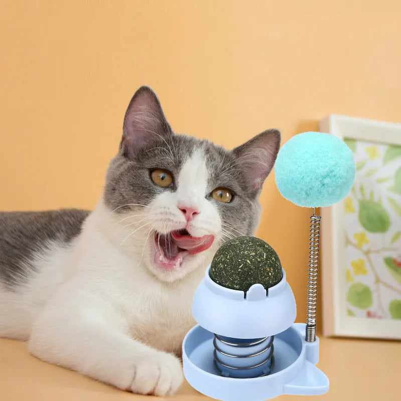 Blue lucky cat licking music mint ball cat toy measuring 55mm for interactive play and dental care