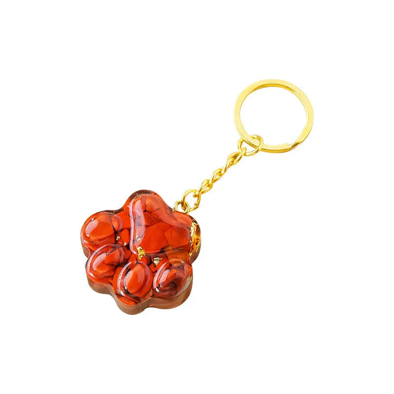 Natural crystal cat's paw keychain pendant in choice of ten stone types
