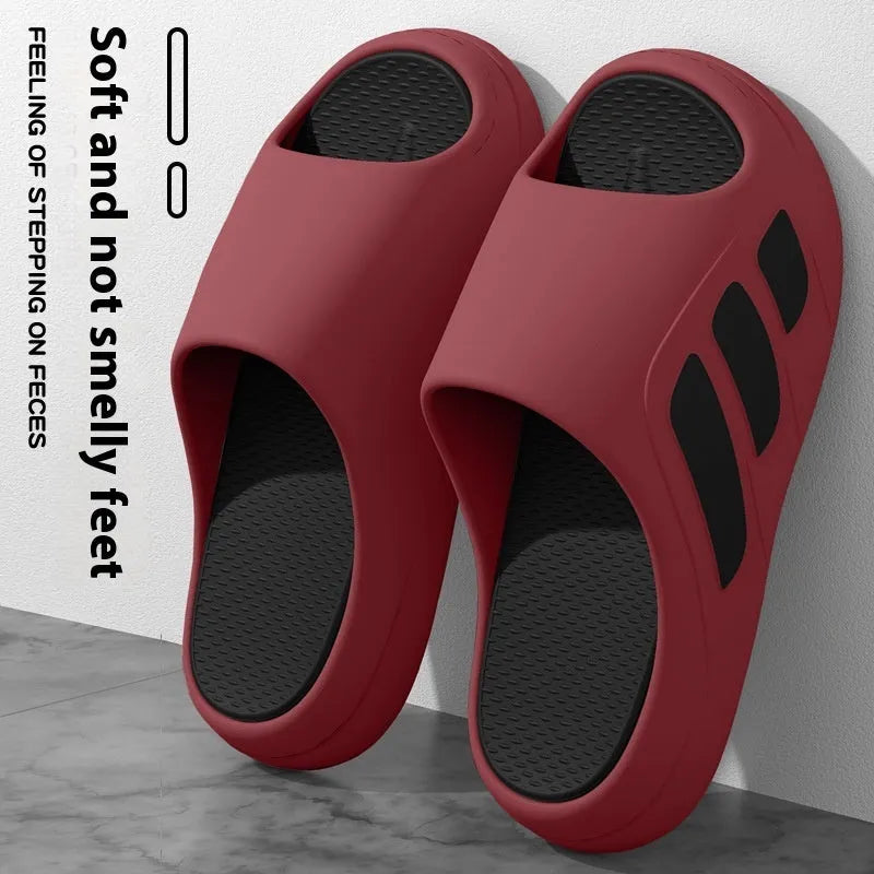 Men's and women's brown EVA platform slippers, flip flop style for indoor home use.