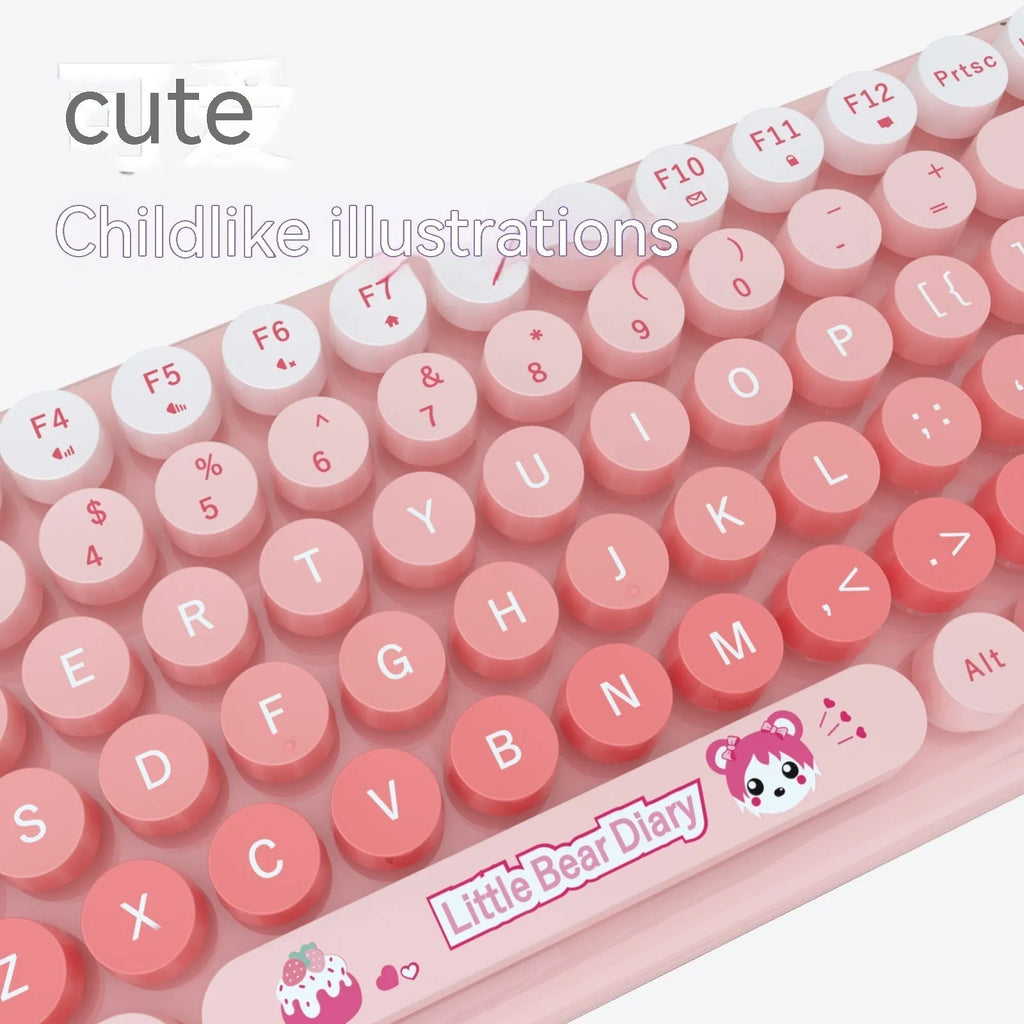 Pink wireless keyboard and mouse set with compact design for desk use