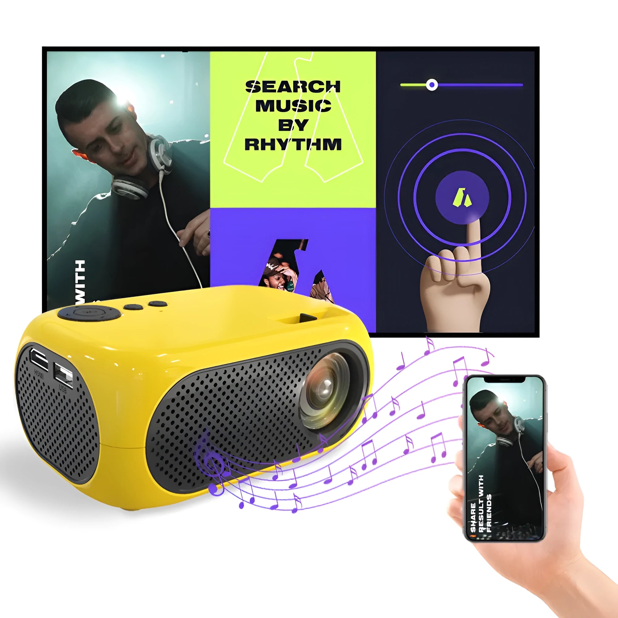 M24 micro mini portable projector in gold colour showing compact size and lightweight design