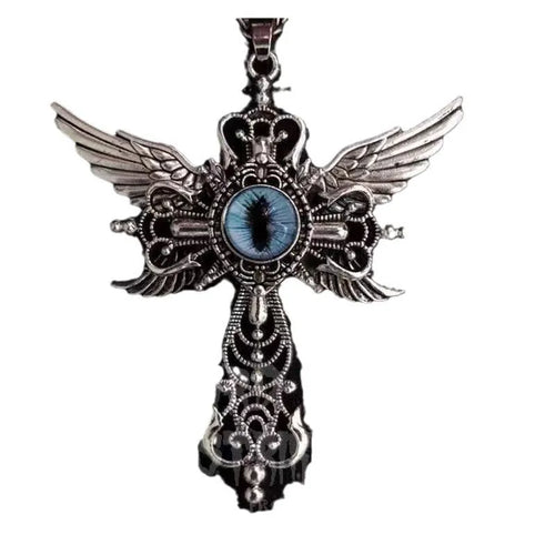 Alloy devil wings cross pendant necklace showing geometric design in available colour options