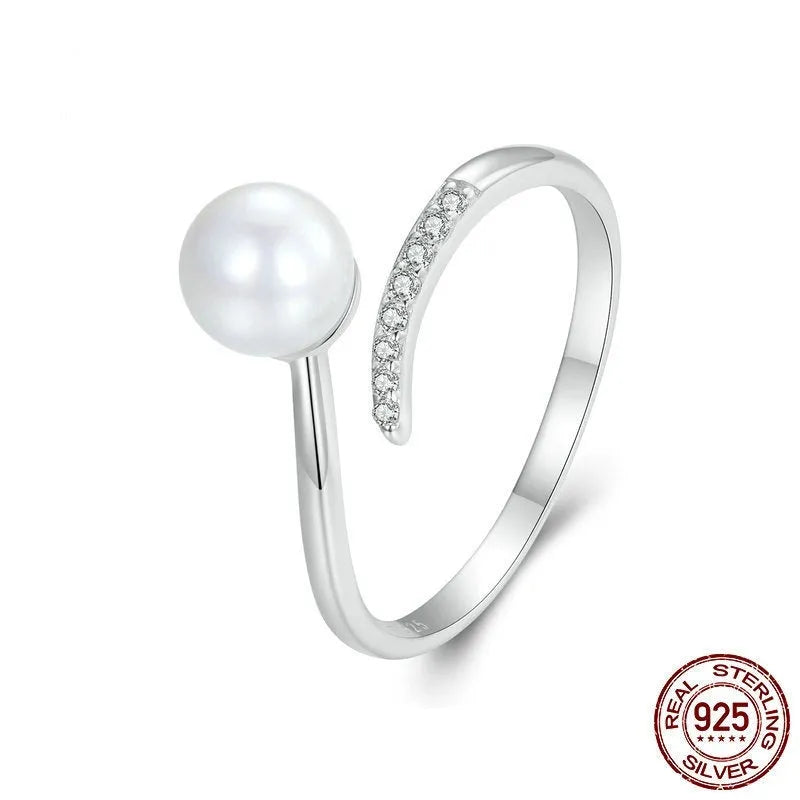S925 sterling silver ring with natural shell pearls and adjustable open loop design