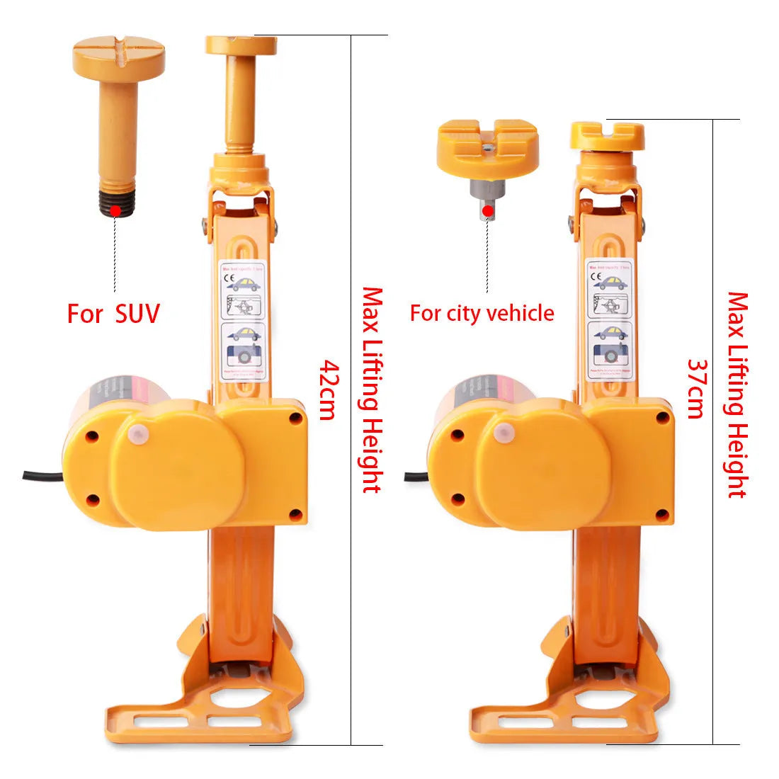 Yellow car electric jack set with electric wrench for vehicle tyre changes