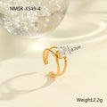 Gold inlaid zircon stainless steel open mouth ring with geometry design featuring heart and drop shapes