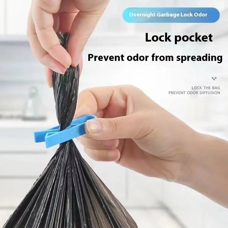 A white PP plastic non-slip clip designed to secure a garbage bag to the side of a trash can.
