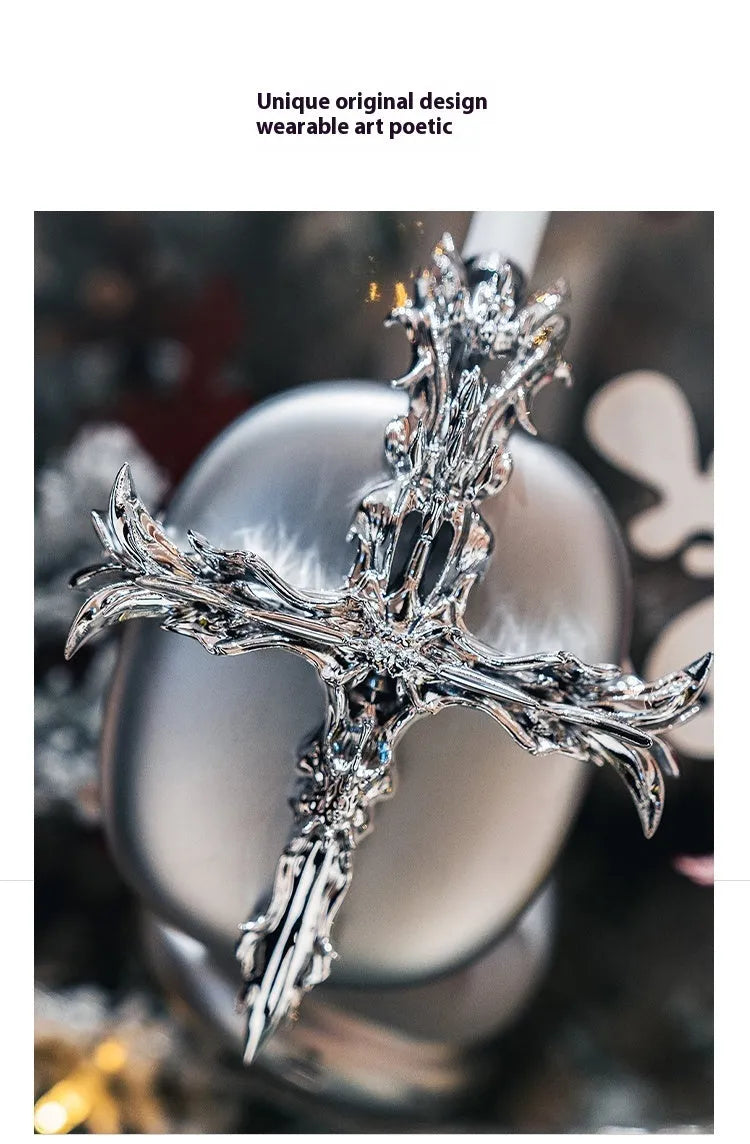 Gothic cross design hard resin headphone cover for Apple AirPods Max in silver colour