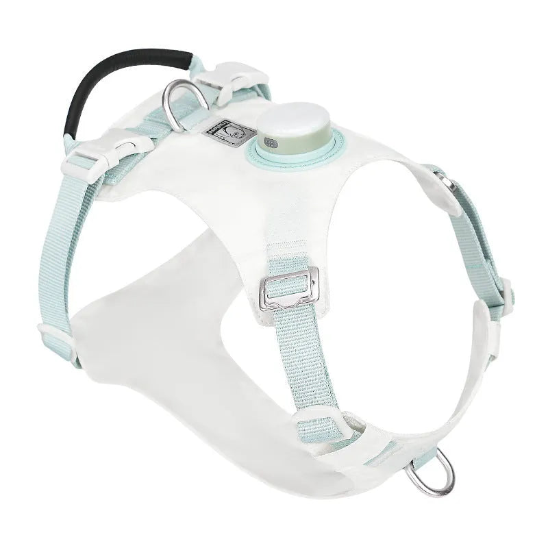 Nylon dog chest harness with LED light in six colour options including light purple and green