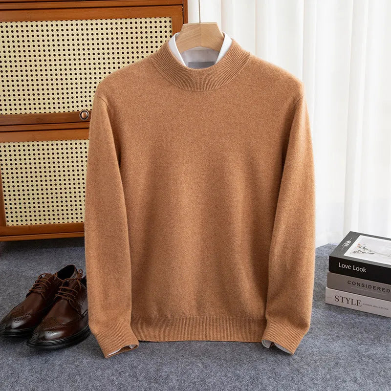 Men's half-collar loose fit wool sweater in a choice of colours including black, brown, and grey.
