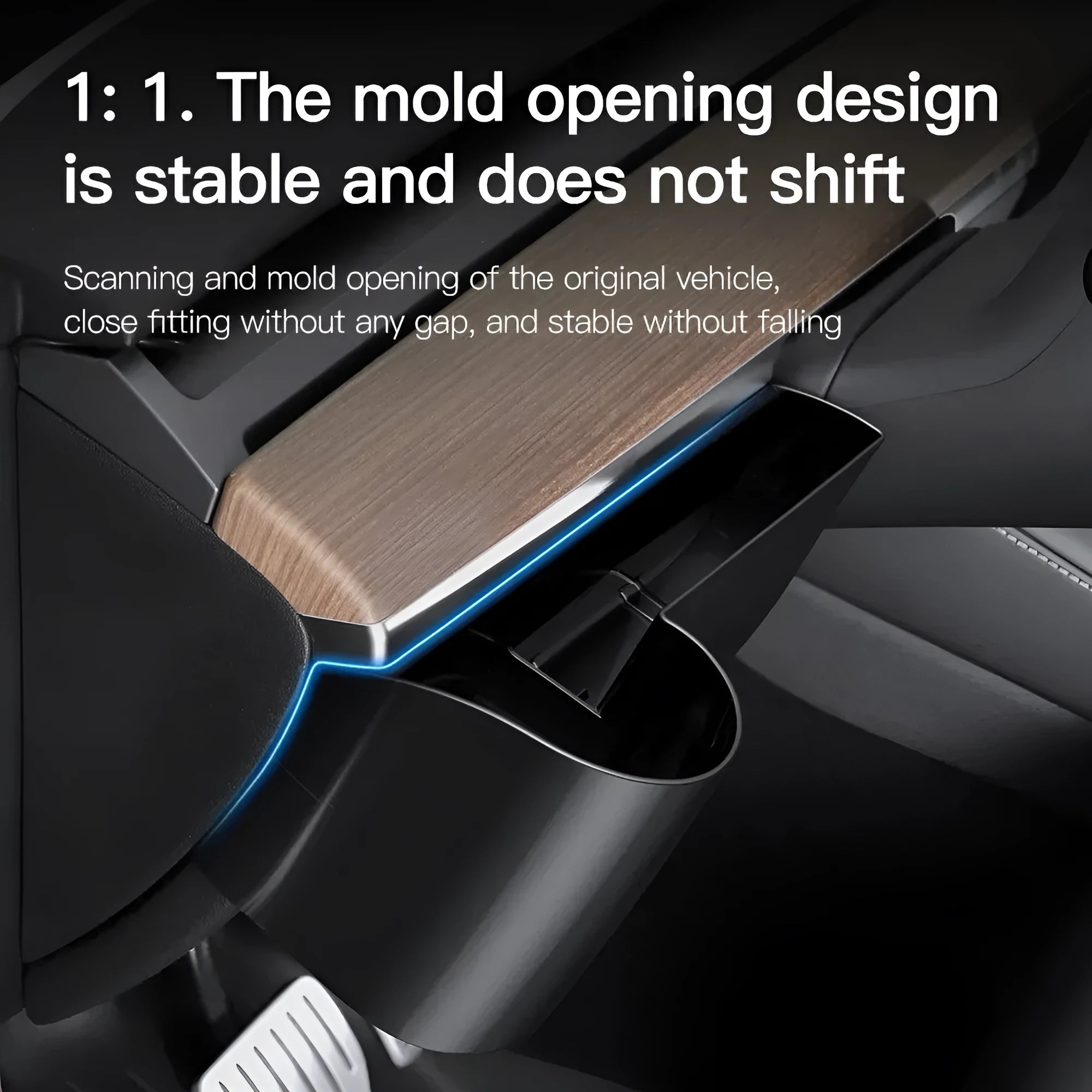 Black plastic water cup holder insert for Tesla Model 3 and Model Y left hand drive dashboard