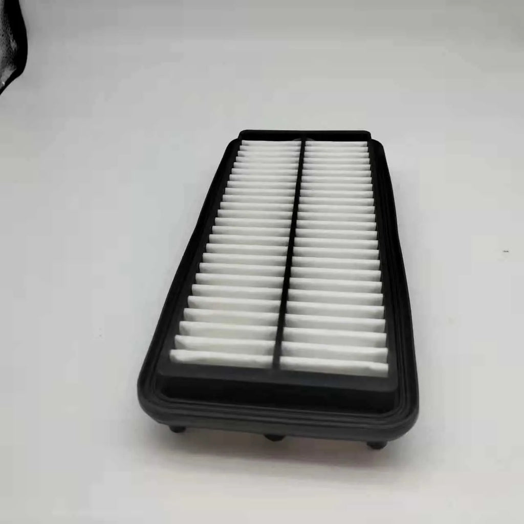 Black rectangular car engine air filter with dimensions 256mm by 113mm by 40mm.