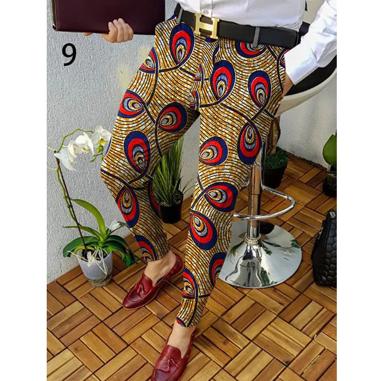 Men's slim-fit plaid trousers with 3D printed pattern in polyester blend fabric for autumn winter wear