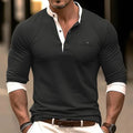 Personality men's solid colour long sleeve cotton t-shirt on a hanger.