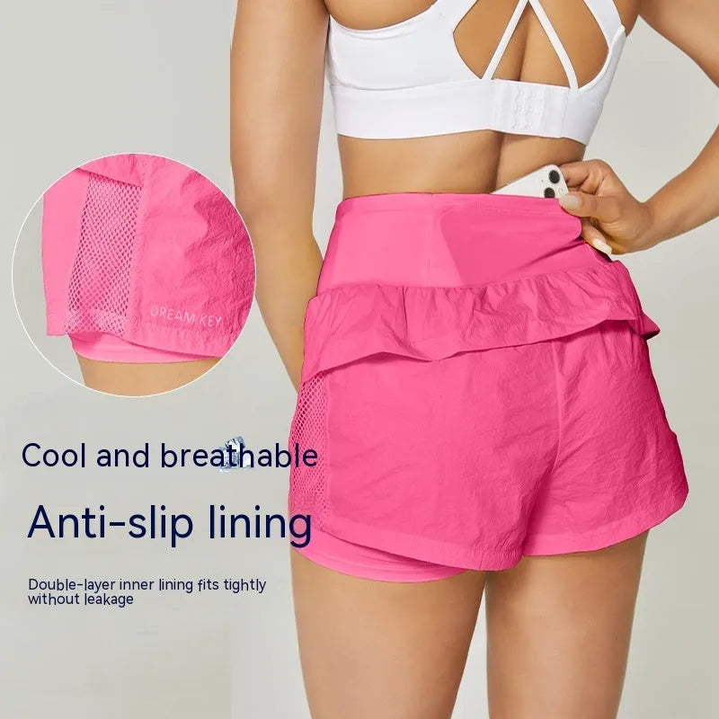 Women's cotton blend quick-drying sports shorts in loose casual fit showing colour options