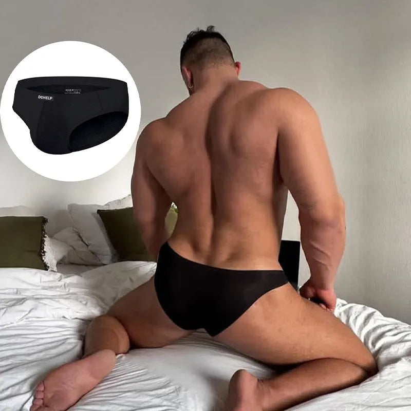 Men's low waist seamless briefs in black, white, and pink solid colours