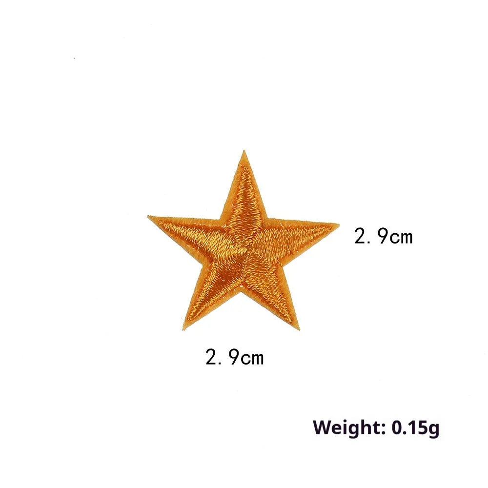 Colourful five-pointed star embroidery patches and cloth stickers for DIY clothing decoration.