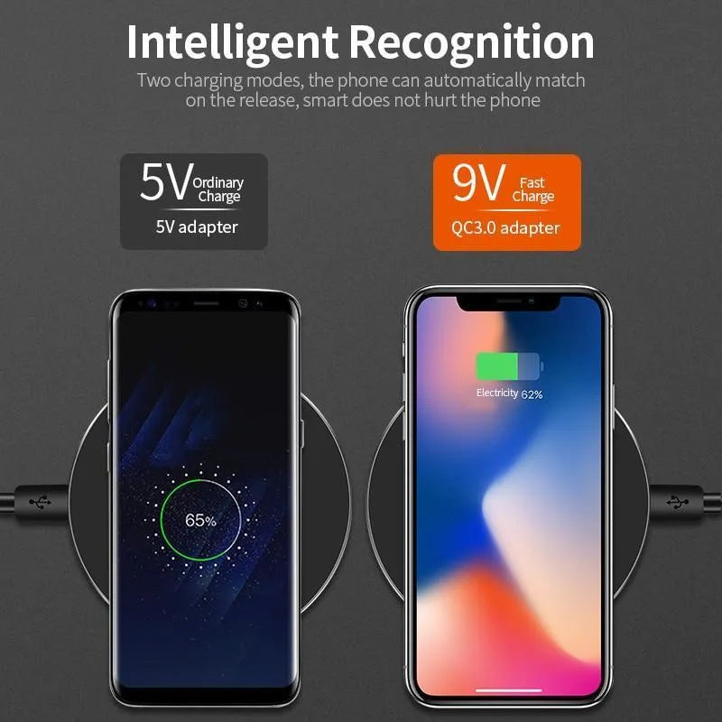 Black ultra-thin wireless charging pad with 9V fast charging support