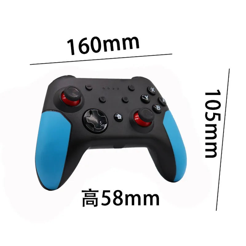 Bluetooth gamepad for Nintendo Switch and PC in left blue right red colour scheme on a white background.