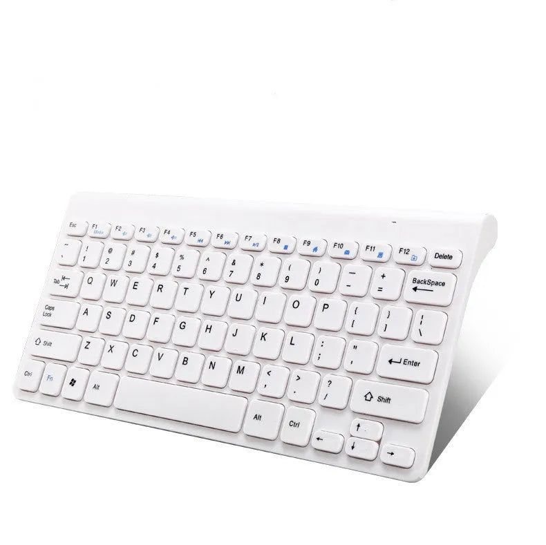 Black wireless keyboard and mouse set with 78 keys and 4 buttons on wooden desk