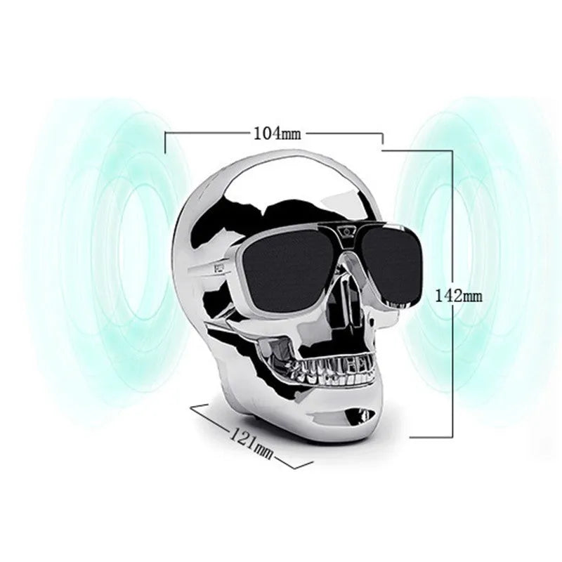 Limited edition Skull-shaped portable Bluetooth speaker in black, showing compact size.