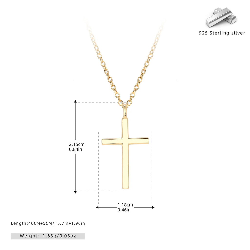 Sterling silver cross necklace with O-chain in gold, platinum or rose gold plating options