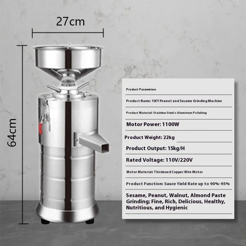 ZX-100Y electric sesame grinding machine with stainless steel construction on kitchen counter