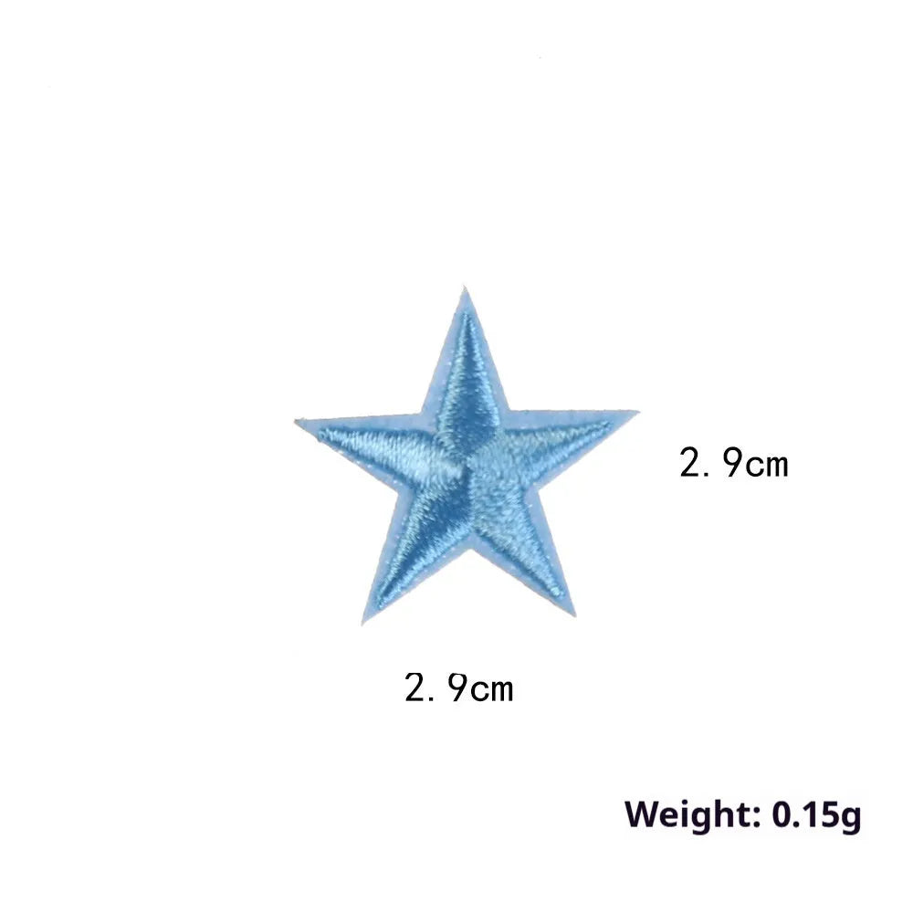 Colourful five-pointed star embroidery patches and cloth stickers for DIY clothing decoration.