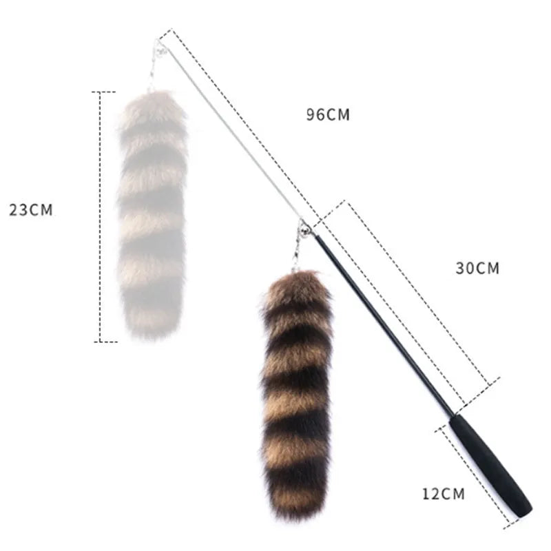 Black interactive cat toy wand teaser with 42cm elastic string for kitten play