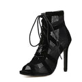 Black suede women's lace-up high heel shoes with 11.5cm heel height