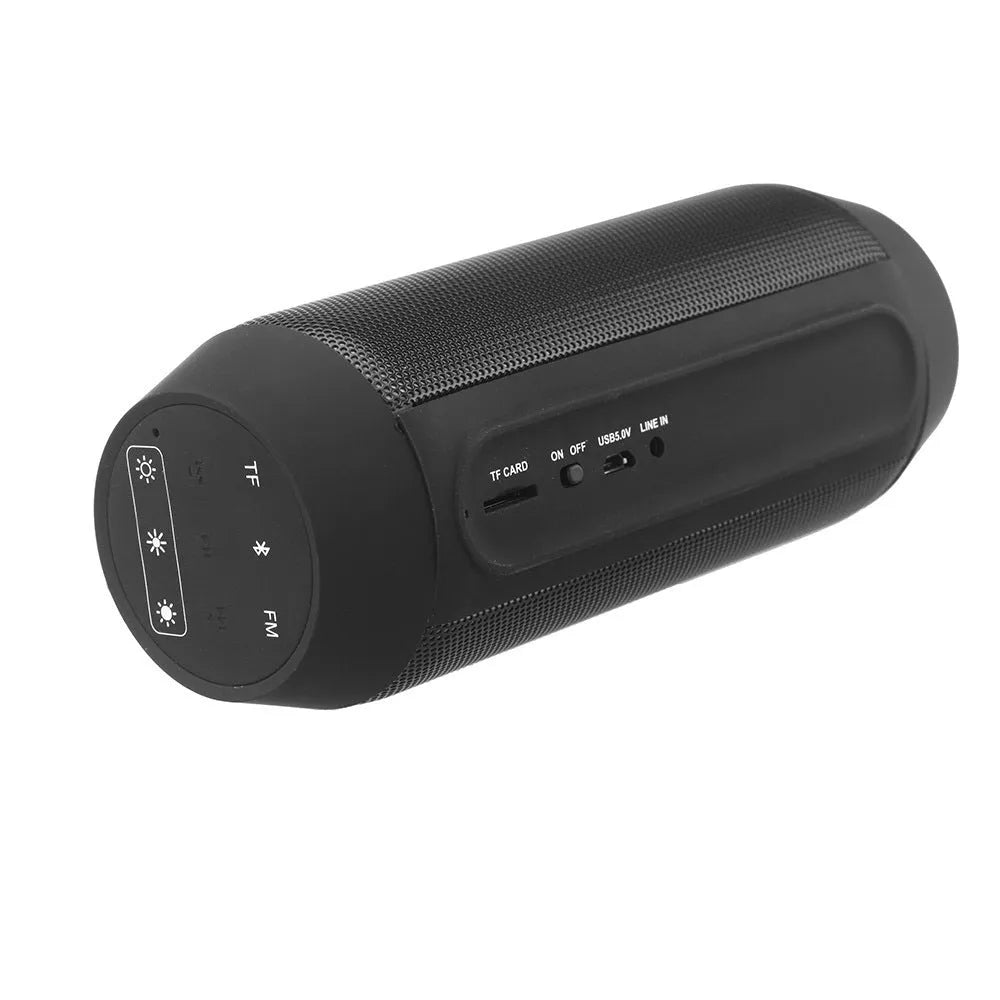Mini black Bluetooth speaker with colourful RGB LED lights displaying on sides