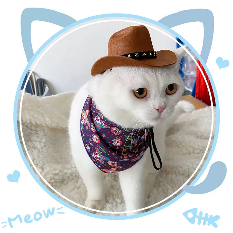 British-style cowboy hat for cats in non woven fabric with decorative band options