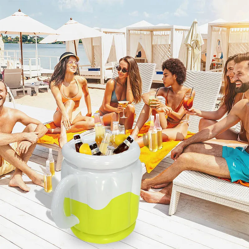 Bright yellow inflatable ice bucket made from eco-friendly PVC for outdoor parties and camping.