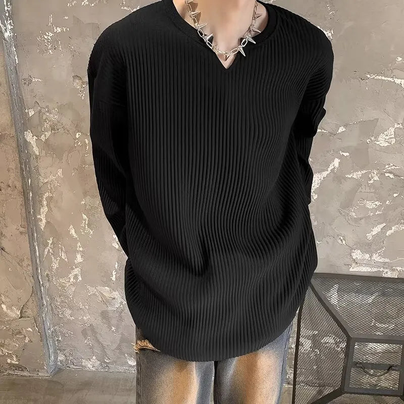 Loose fit long sleeve women's pullover with striped texture in grey