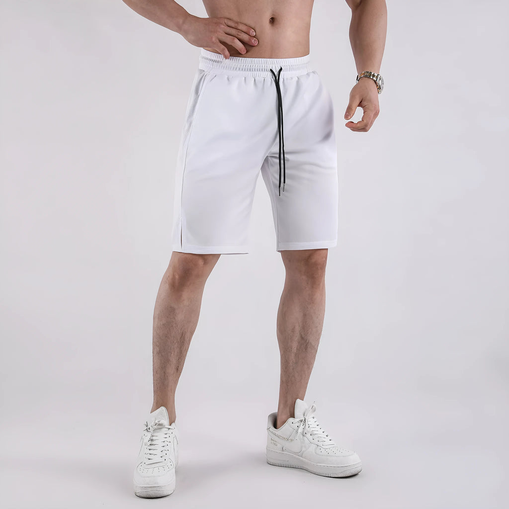 Men's quick-drying mesh shorts in black with elastic waistband and loose fit design