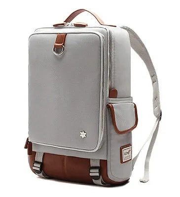 Korean style men's Oxford cloth backpack in seven colour options showing 30x16x46cm dimensions