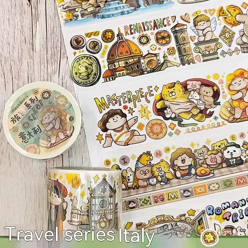 Cute cartoon character sticker on Japanese paper for haemorrhoid tape packaging decoration.