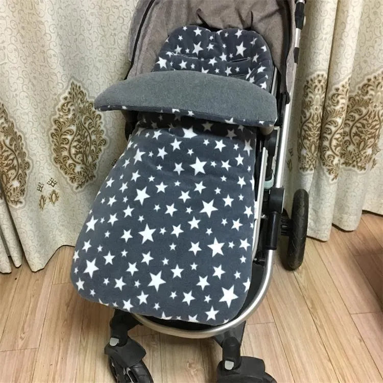 Baby stroller sleeping bag with thick filling in envelope design, shown in beige colour.