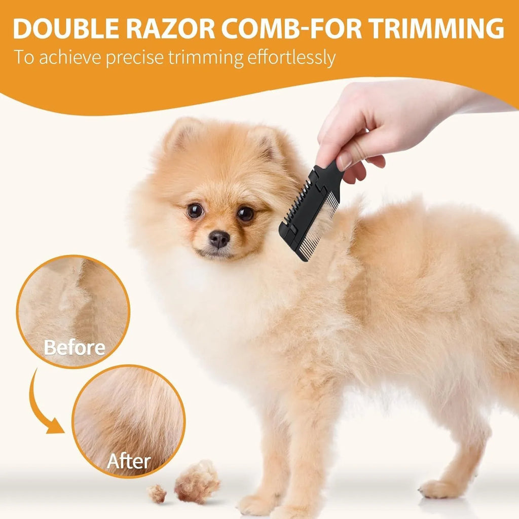 2 in 1 pet razor comb for dogs and cats with 10 replacement blades for safe hair trimming and detangling