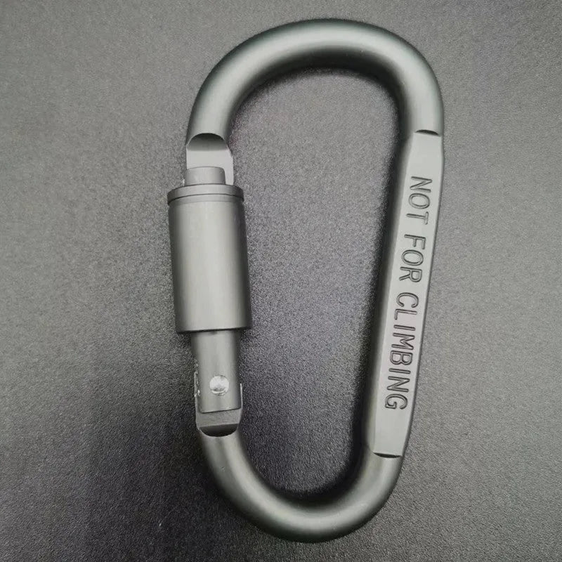 D-type aluminium locking carabiner, 8cm flat, shown in one of ten available colours.