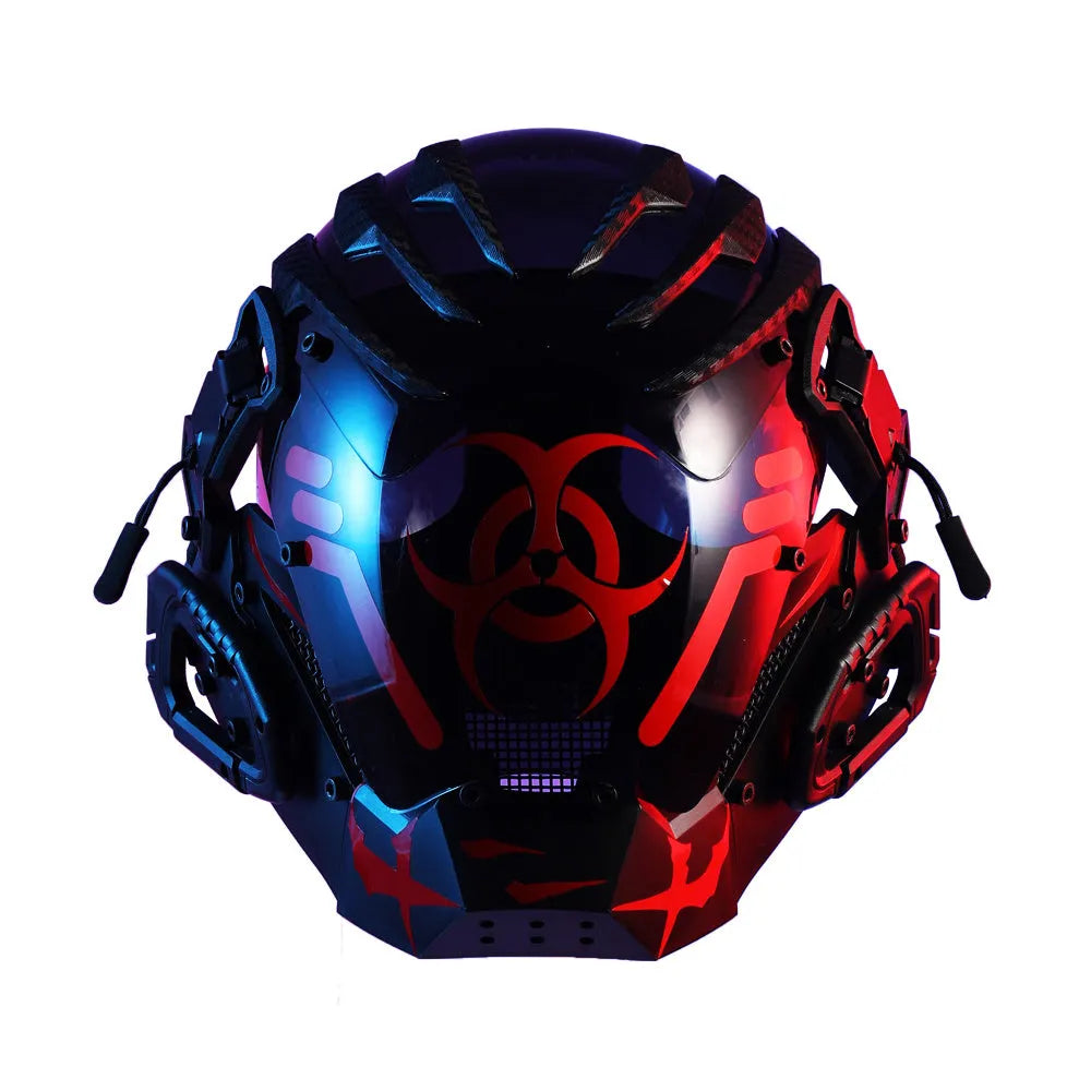 Black cyberpunk full face helmet mask with resin construction for costume events