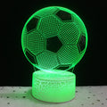 3D football shaped night light with colourful LED illumination on a black ABS base.