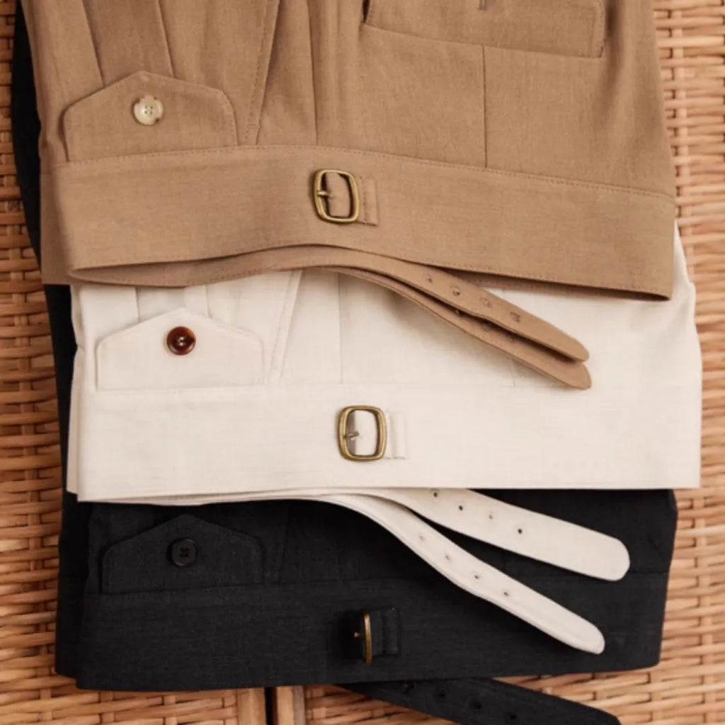 Men's slim fit straight leg business trousers in dark grey, light brown, or light apricot colours